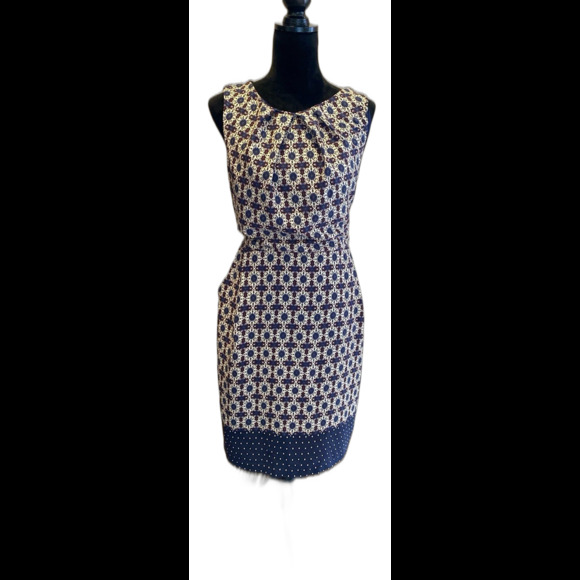 Mystic Dress Plus Size XL Navy Cream Pattern Sleeveless Rounded Neckline Pockets - Picture 2 of 12
